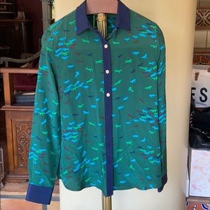 Green horse print silk shirt